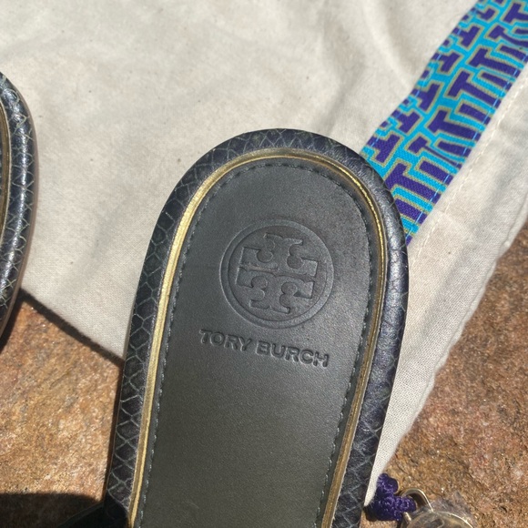 Authentic Green/gold  alligator print TORY BURCH miller sandal thongs - Picture 9 of 10